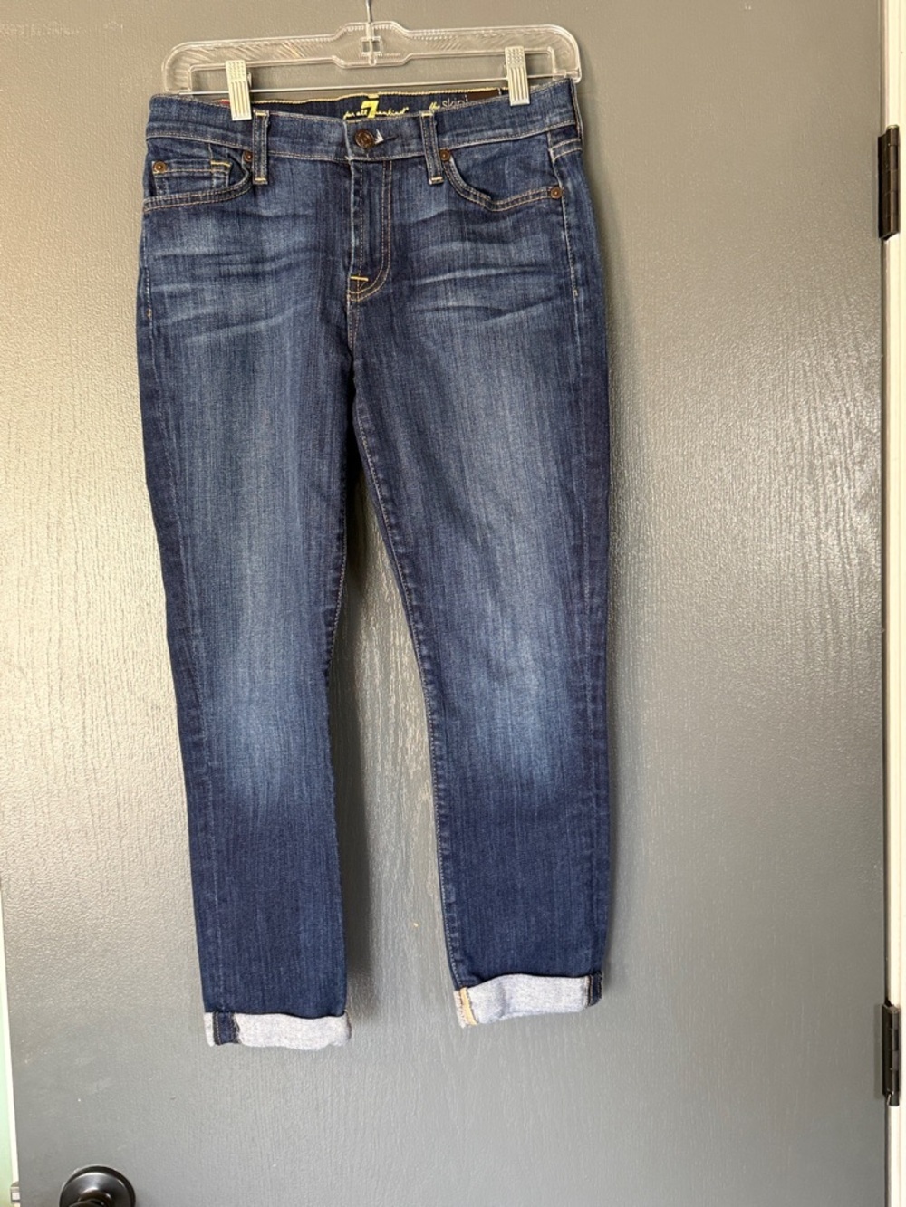 7 For All Mankind Dark Blue Cropped Slim Jeans
